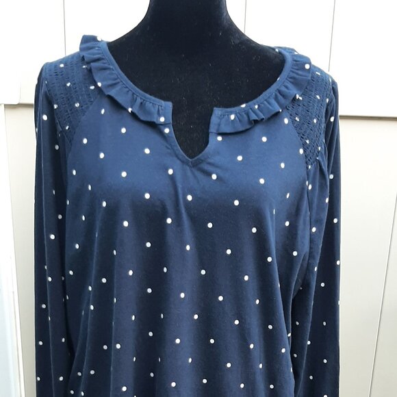 Talbot's Navy and White Polka Dot Top Size XL - Picture 1 of 7